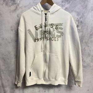 Vintage Y2K Vans Skate Hoodie Sweatshirt Mens Large 23x26 White Skateboard Zip